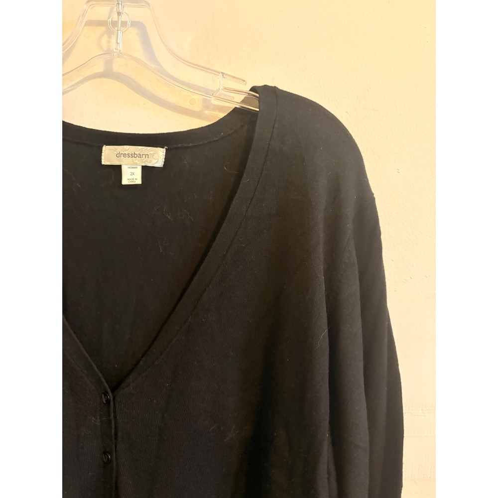 Dressbarn Black Cardigan 2X 3/4 Sleeve V-Neck Button Front Rayon blend sweater - Picture 4 of 6